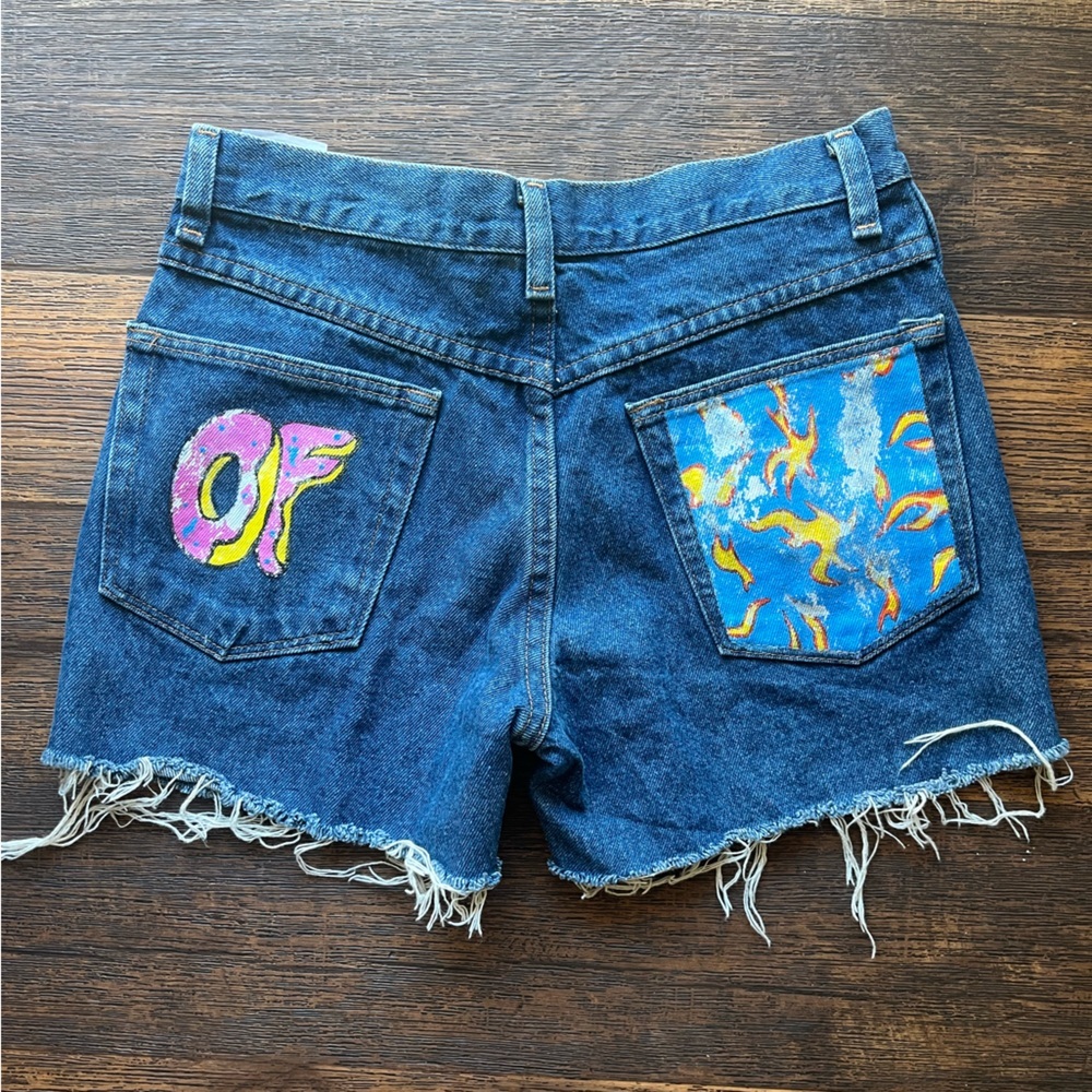 Women's Rustler Jorts Blue Graffiti Paint 12 Short Cut-Off Retro Odd Future Rap